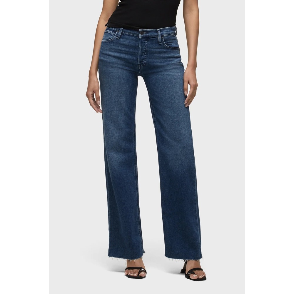 Hudson Rosie Wilder Jeans 29 High Rise Wide Leg Raw Hem Button Fly Blue